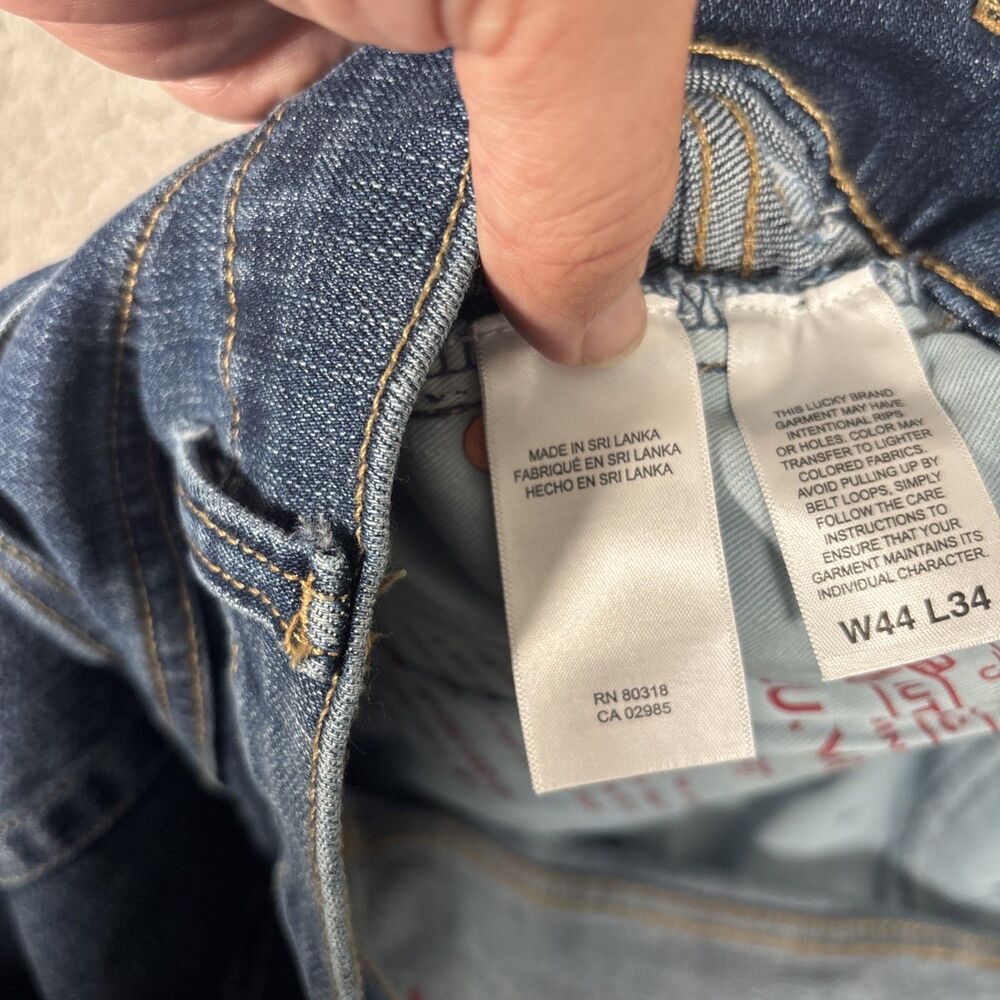 Lucky Brand Jeans Men’s Size 44x31 Athletic Fit Whiskers Grunge Skate Blue Denim - Picture 11 of 16